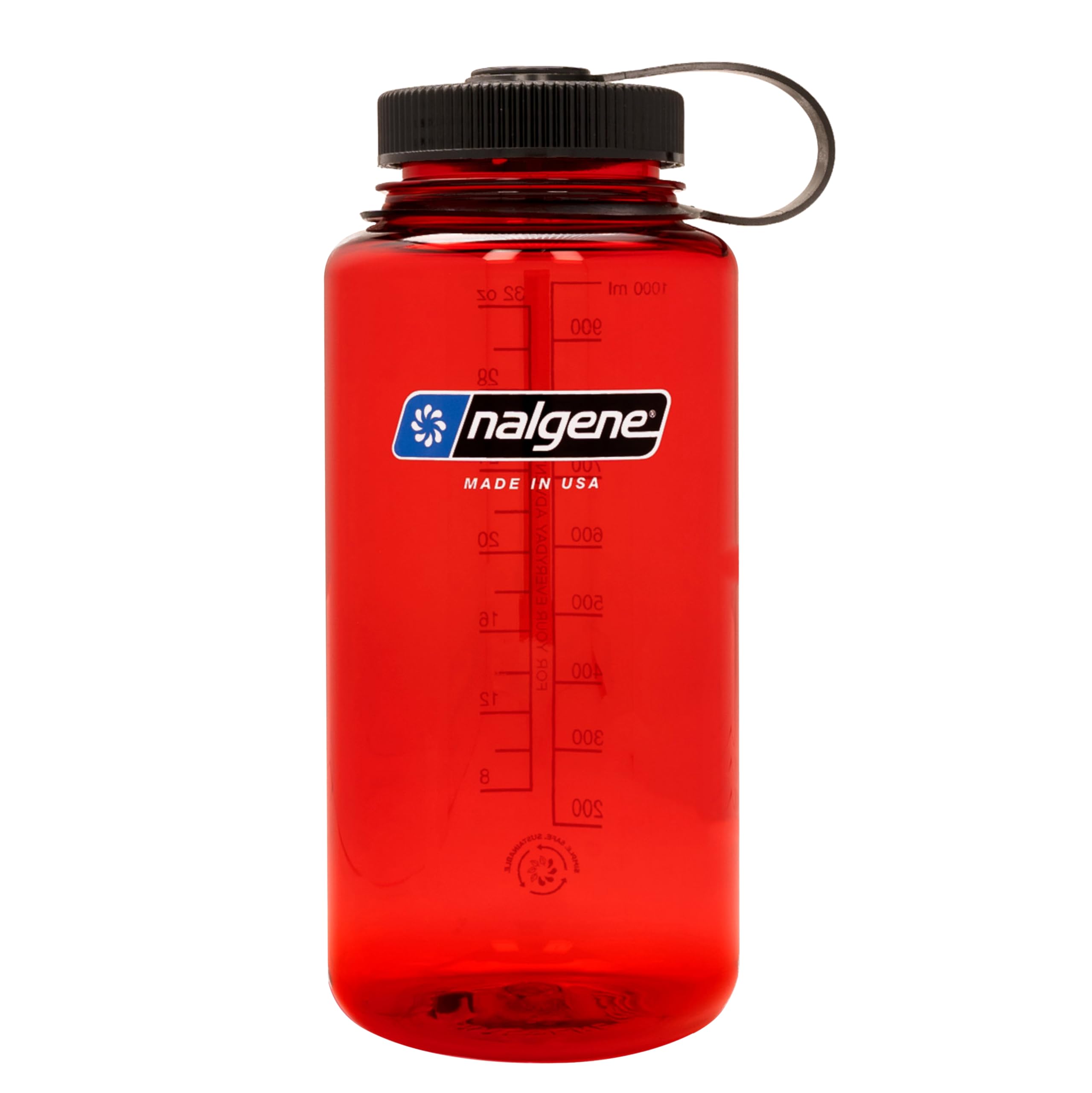 Nalgene Sustain Tritan BPA-Free Water Bottle Made with Material Derived from 50% Plastic Waste  32 OZ  Wide Mouth  Red